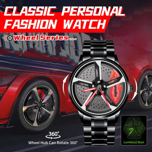 Spinning Car Watch with Stainless Steel Band Waterproof Japanese Quartz Wrist Watch