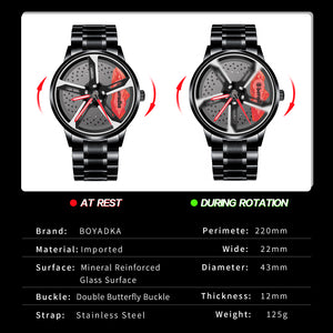 Spinning Car Watch with Stainless Steel Band Waterproof Japanese Quartz Wrist Watch