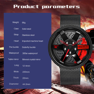 Car Rim Watch-Waterproof Stainless Steel Japanese Quartz Wrist Watch Sports Men’s Watches