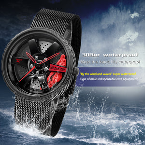 Car Rim Watch-Waterproof Stainless Steel Japanese Quartz Wrist Watch Sports Men’s Watches