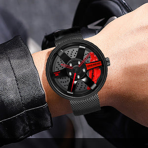 Car Rim Watch-Waterproof Stainless Steel Japanese Quartz Wrist Watch Sports Men’s Watches