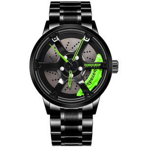 Car Rim Watch-Waterproof Stainless Steel Japanese Quartz Wrist Watch Sports Men’s Watches