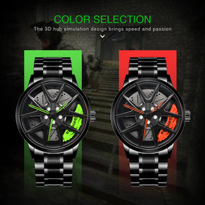 Car Wheel Watch-Waterproof Stainless Steel Japanese Quartz Wrist Watch