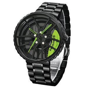 Car Wheel Watch-Waterproof Stainless Steel Japanese Quartz Wrist Watch