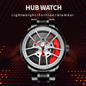 Car Wheel Watch-Waterproof Stainless Steel Japanese Quartz Wrist Watch (Silver)