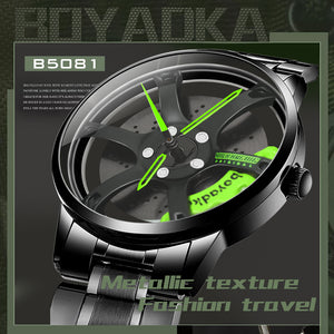 Car Rim Watch-Waterproof Stainless Steel Japanese Quartz Wrist Watch Sports Men’s Watches