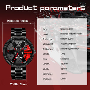 Car Wheel Hub Watch-Waterproof Stainless Steel Japanese Quartz Wrist Watch for men