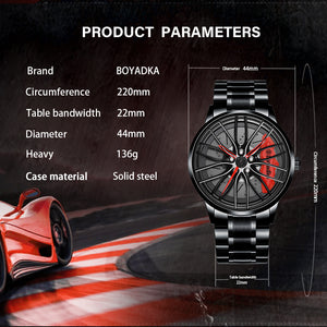 Spinning Car Watch with Stainless Steel Band Waterproof Japanese Quartz Wrist Watch