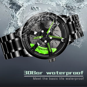 Car Rim Watch-Waterproof Stainless Steel Japanese Quartz Wrist Watch Sports Men’s Watches