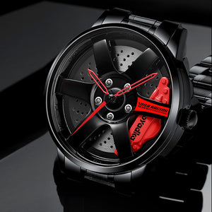 Spinning Car Watch with Stainless Steel Band  Waterproof Japanese Quartz Wrist Watch