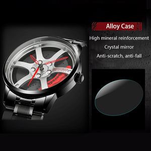 Car Rim Watch-Waterproof Stainless Steel Japanese Quartz Wrist Watch Sports Men’s Watches (Silver)