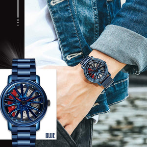 Car Wheel Watch Men Fashion Quartz Watch with Stainless Steel Strap