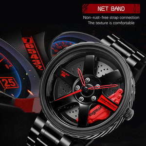 Car Wheel Hub Watch-Waterproof Stainless Steel Japanese Quartz Wrist Watch for men