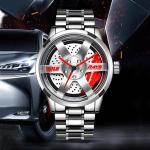 Car Rim Watch-Waterproof Stainless Steel Japanese Quartz Wrist Watch Sports Men’s Watches(Silver-HD)