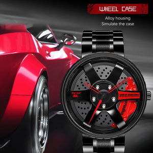 Car Wheel Hub Watch-Waterproof Stainless Steel Japanese Quartz Wrist Watch for men