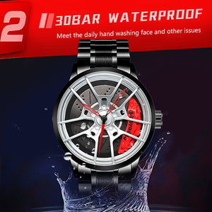 Car Wheel Watch-Waterproof Stainless Steel Japanese Quartz Wrist Watch (Silver)