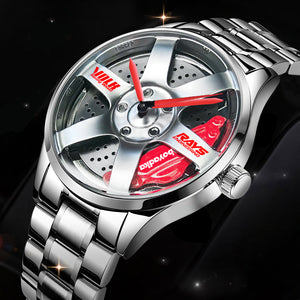 Car Rim Watch-Waterproof Stainless Steel Japanese Quartz Wrist Watch Sports Men’s Watches(Silver-HD)