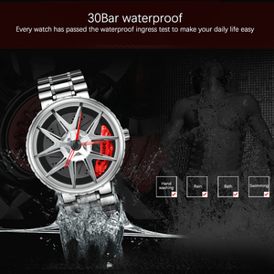 Car Wheel Watch-Waterproof Stainless Steel Japanese Quartz Wrist Watch