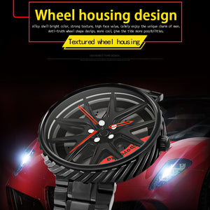 Car Rim Watch-Waterproof Stainless Steel Japanese Quartz Wrist Watch