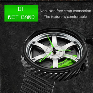 Car Wheel Watch-Waterproof Stainless Steel Japanese Quartz Wrist Watch-Wheel Design