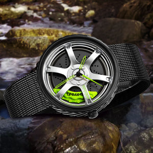 Car Wheel Watch-Waterproof Stainless Steel Japanese Quartz Wrist Watch-Wheel Design