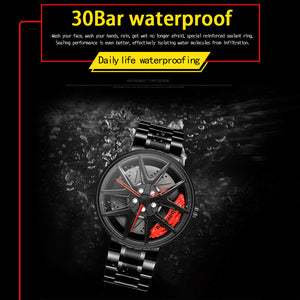 Car Rim Watch-Waterproof Stainless Steel Japanese Quartz Wrist Watch